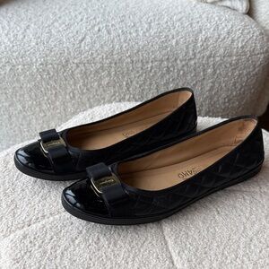 Salvatore Ferragamo Quilted Leather Slip On Vara Bow Ballet Flats Black Womens 9